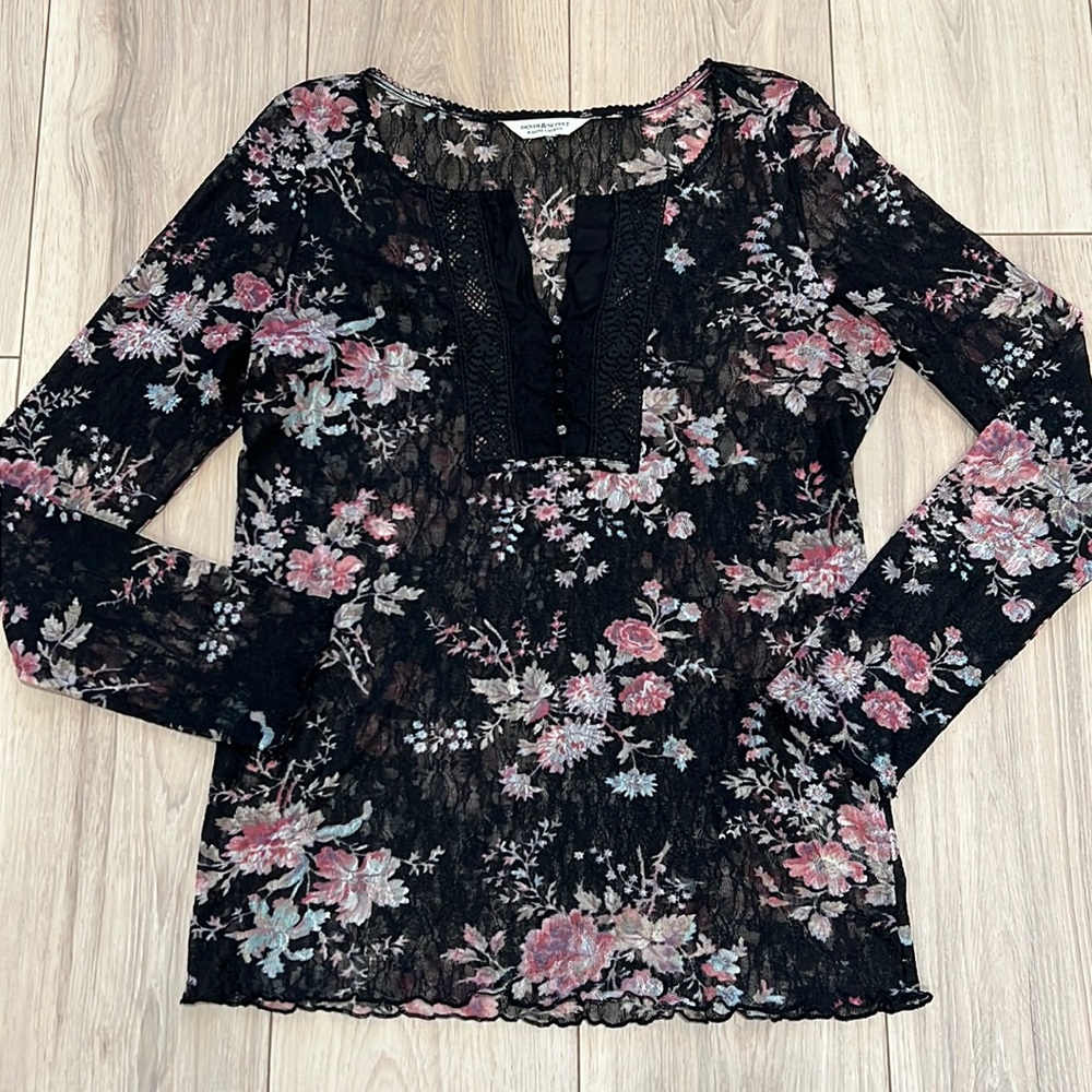 Denim and Supply Floral Lace Long Sleeve Top